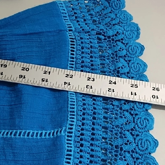 Dark Turqoise Gauzy Crocheted 3/4 Sleeve Top Blouse - Picture 7 of 10